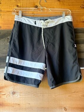 Hurley Men's Black and White Swim Board Shorts